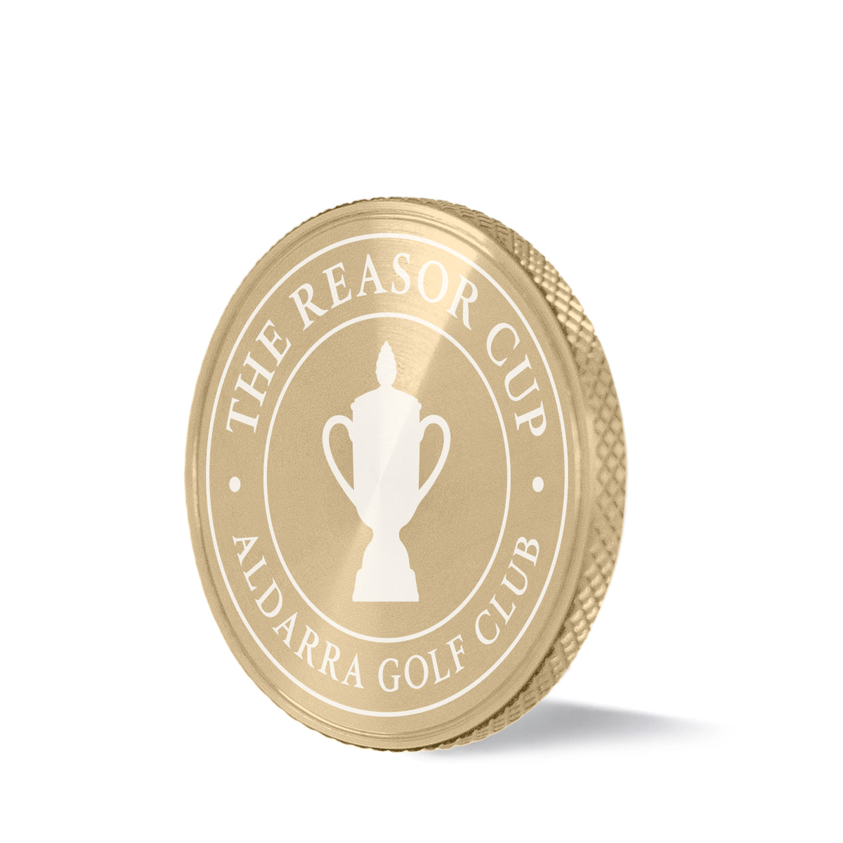 Tourney custom golf ball marker with diamond knurled brass edge, 1.25 inch