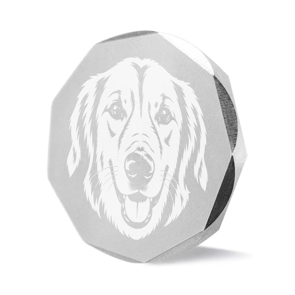 Sidekick custom dog portrait ball marker on faceted stainless steel, 1.5 inch
