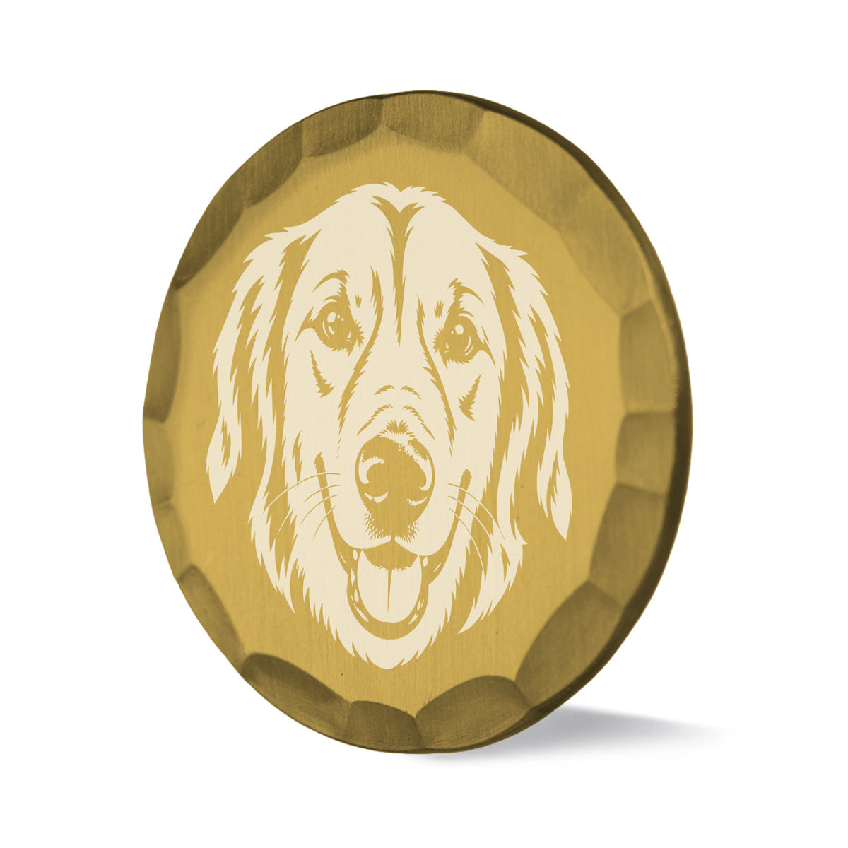 Sidekick custom dog portrait ball marker with hammered gold finish