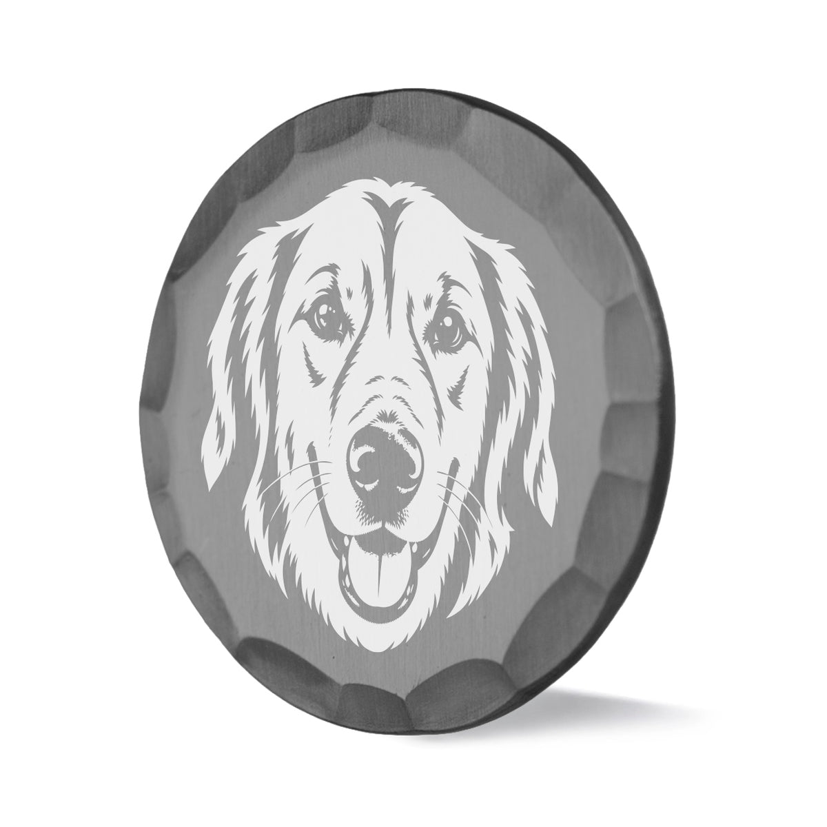 Sidekick custom dog portrait ball marker with hammered nickel finish
