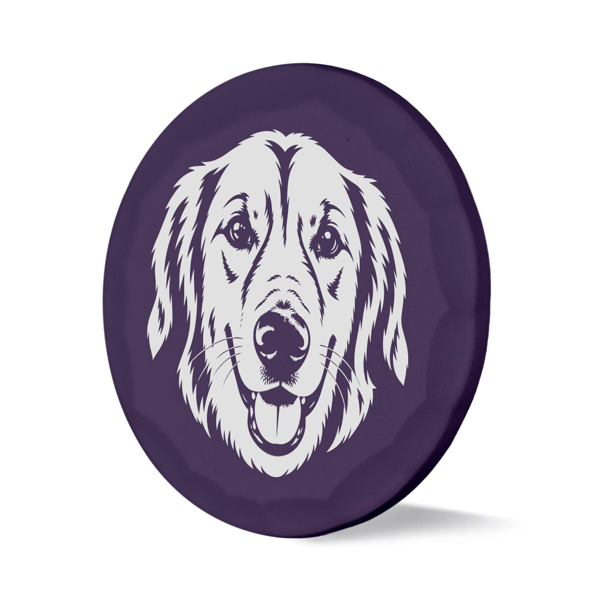 Sidekick custom dog portrait ball marker with hammered purple finish