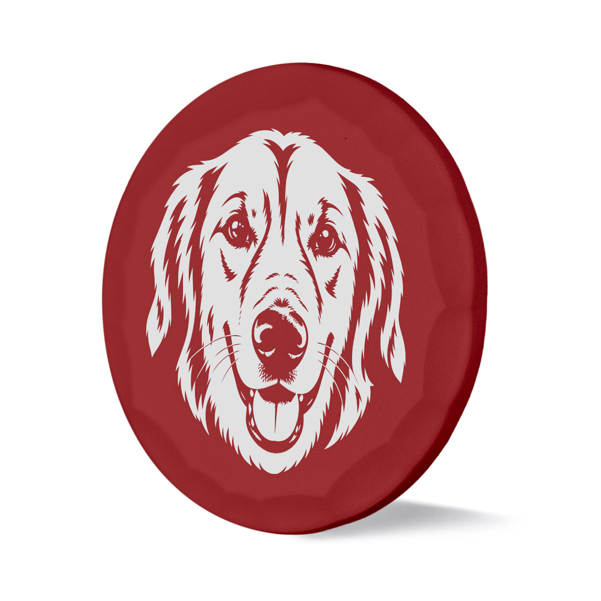 Sidekick custom dog portrait ball marker with hammered red finish