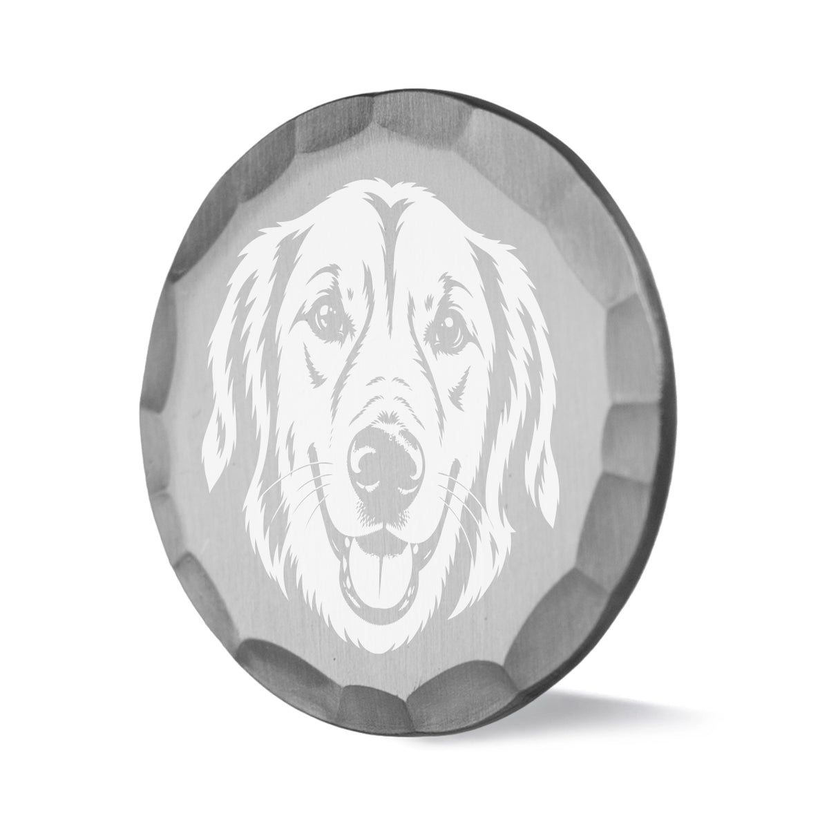 Sidekick custom dog portrait ball marker with hammered silver finish