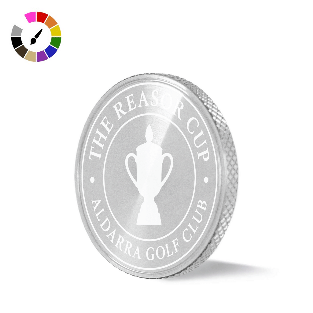 Tourney custom golf ball marker with tournament trophy design animation