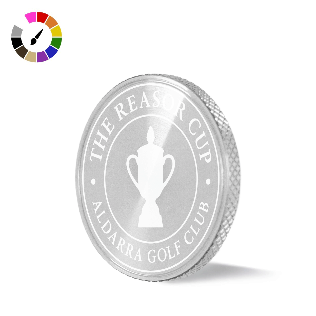 Tourney custom golf ball marker with tournament trophy design animation