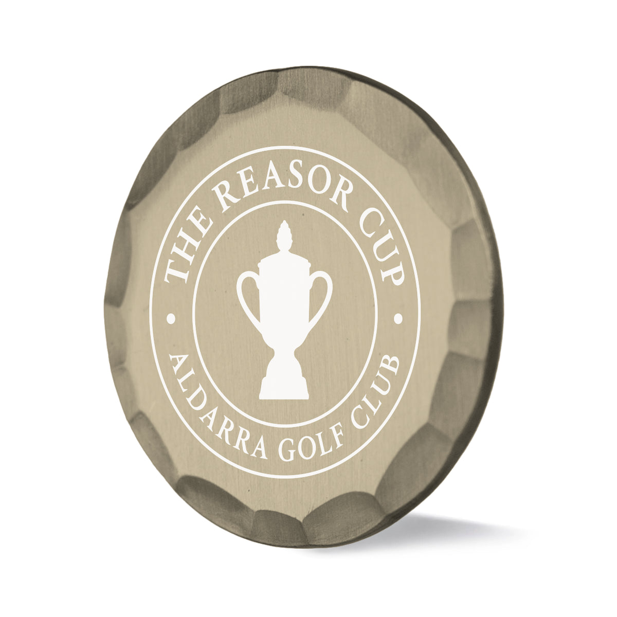 Tourney custom golf ball marker with hammered brass finish