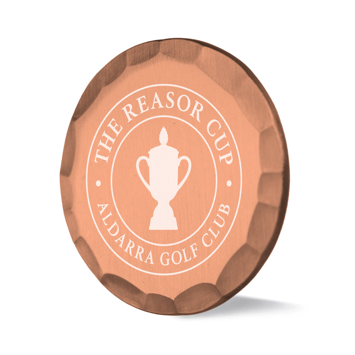 Tourney custom golf ball marker with hammered copper finish