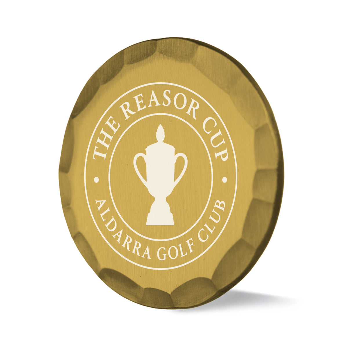Tourney custom golf ball marker with hammered gold finish