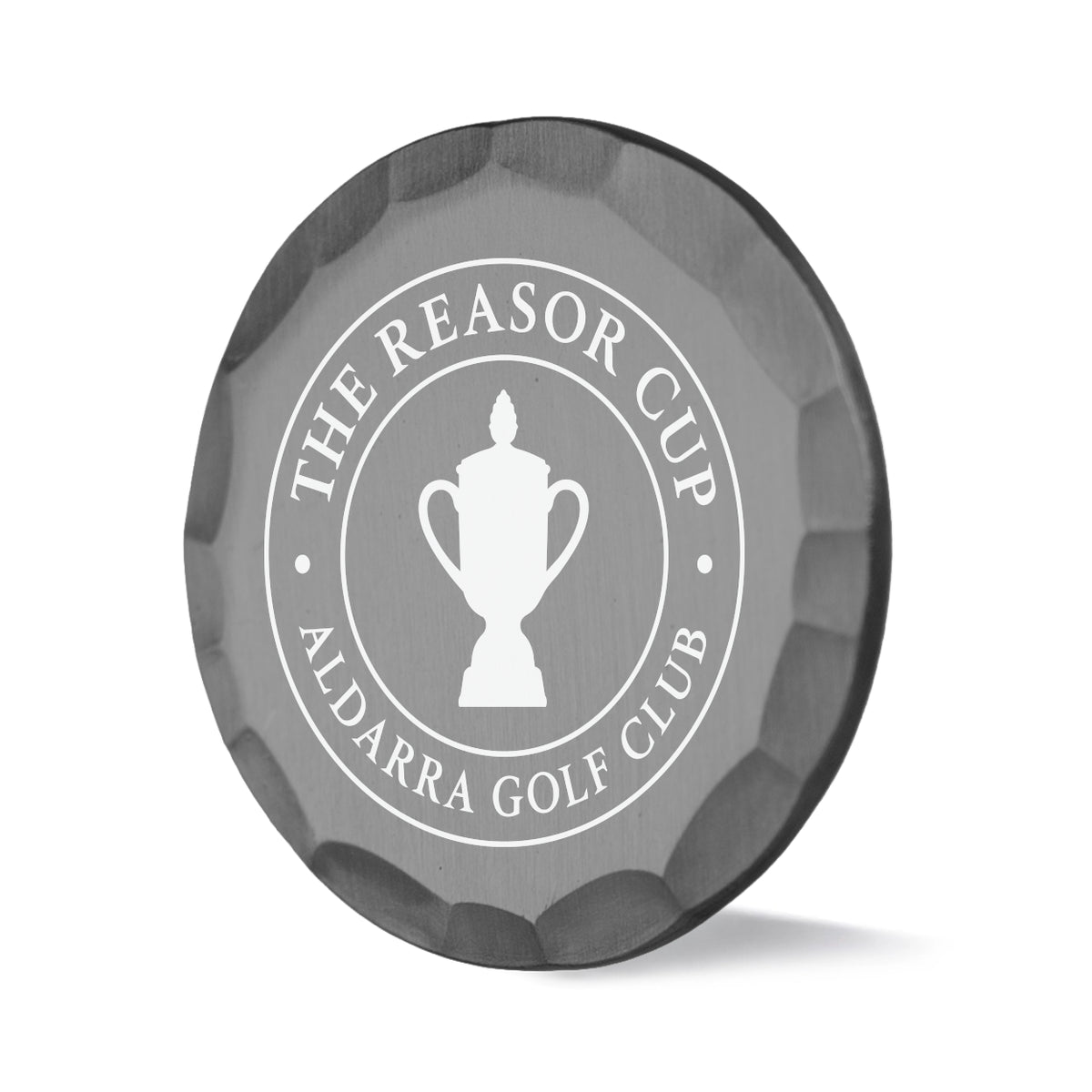 Tourney custom golf ball marker with hammered nickel finish