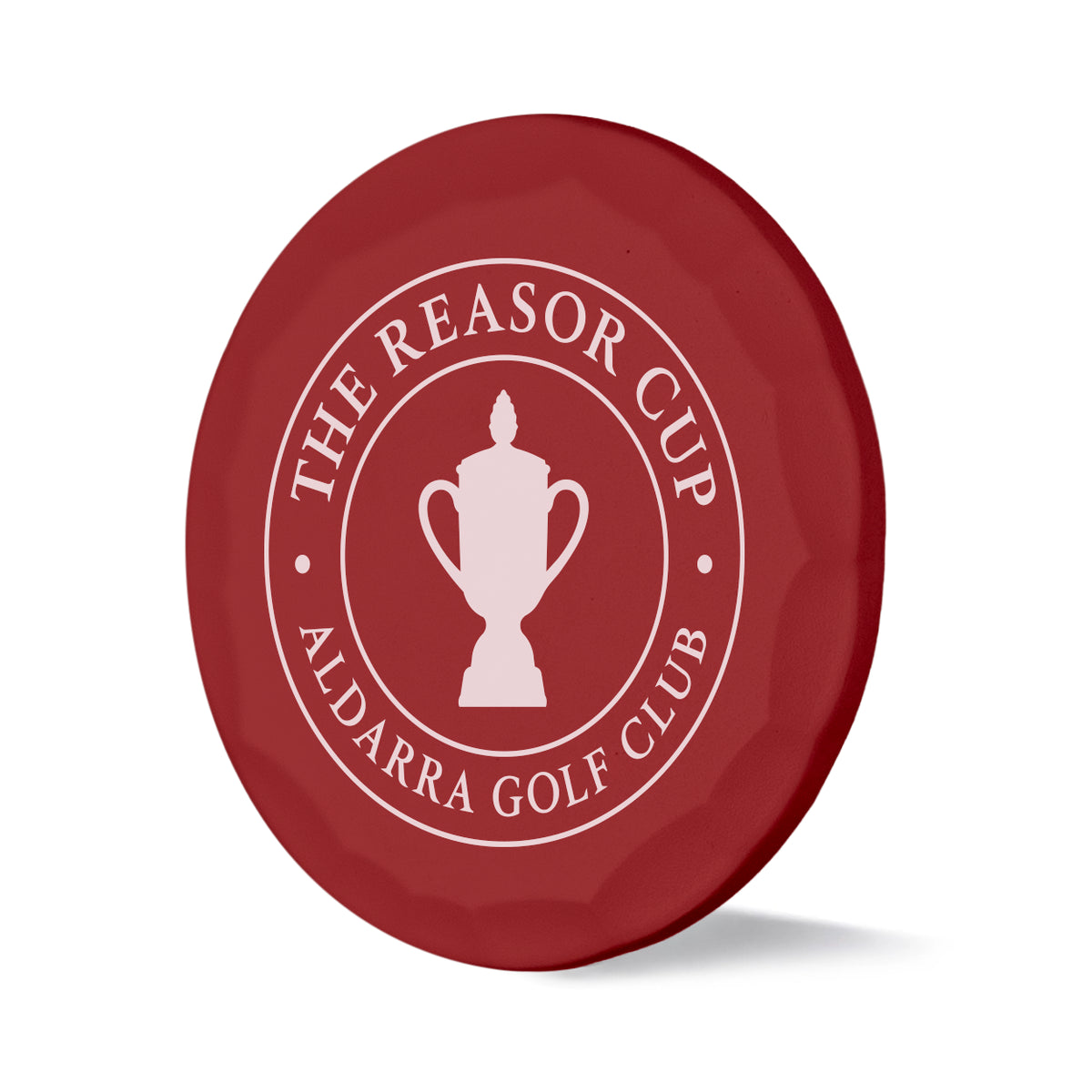 Tourney custom golf ball marker with hammered red finish