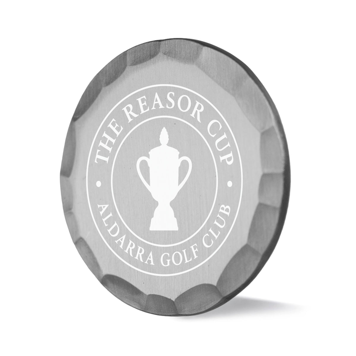 Tourney custom golf ball marker with hammered silver finish