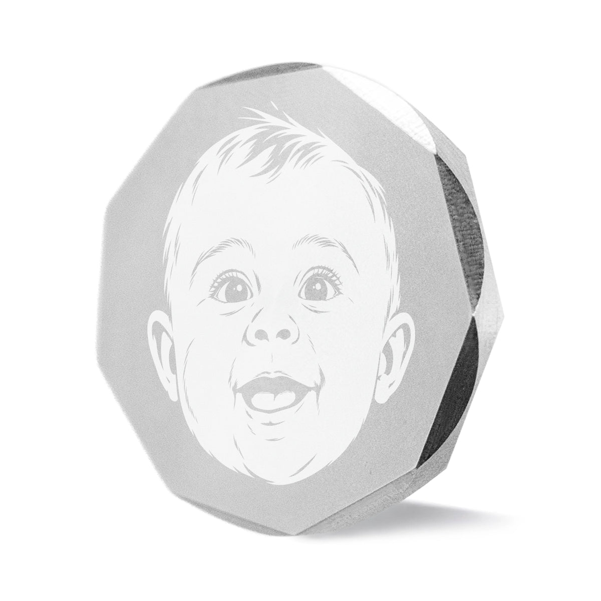 Memory custom photo ball marker on faceted stainless steel, 1.5 inch